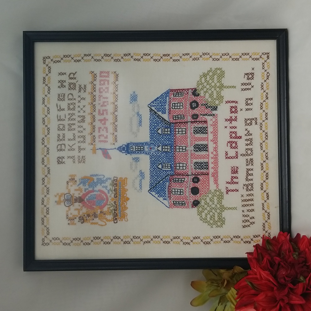Vintage Cross-Stitch Sampler Glass Framed